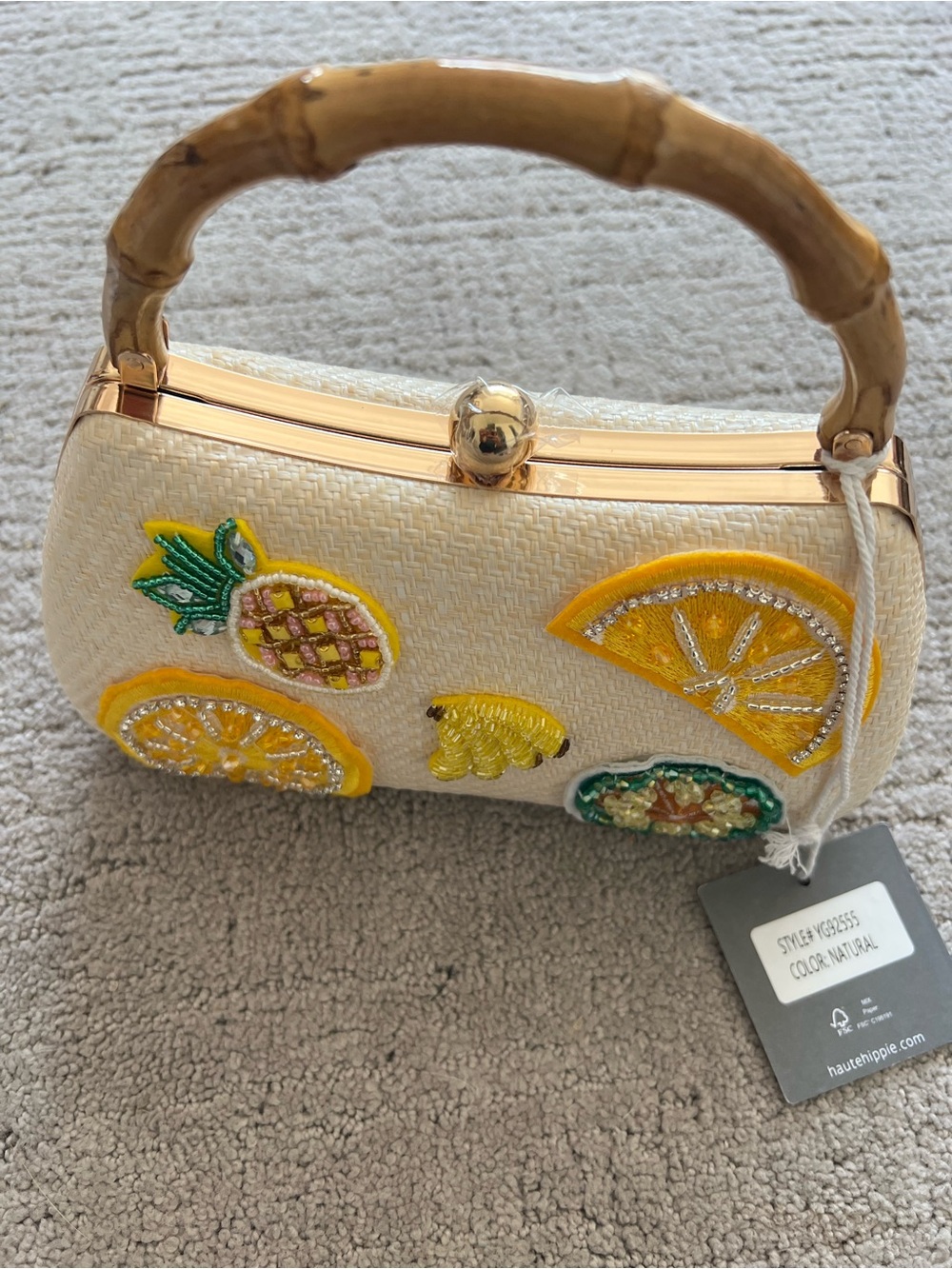 Haute Hippie Straw Top-Handle Bag with Yellow Fruit Appliqués - Picture 7 of 15